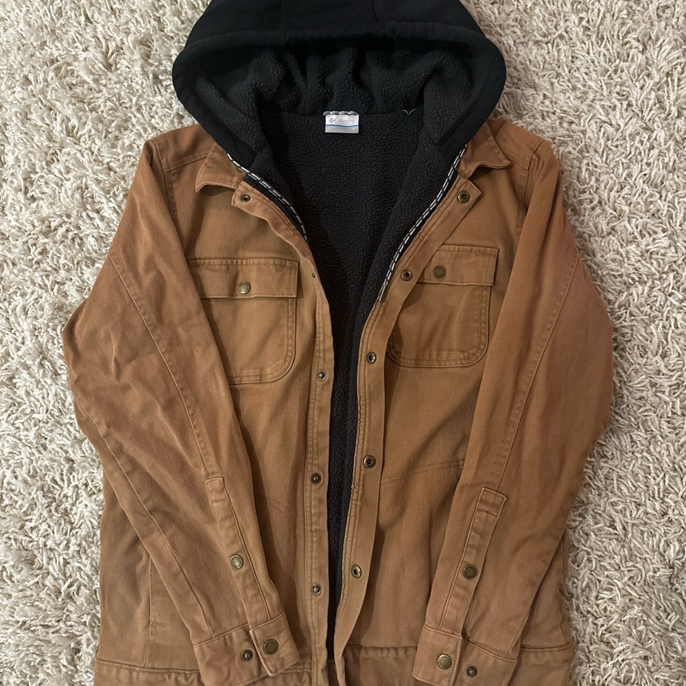 Columbia Men's Fleece Lined Hooded Button Down Shirt Jacket